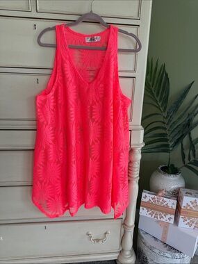 India Boutique Neon Pink Floral Lace Swim Coverup